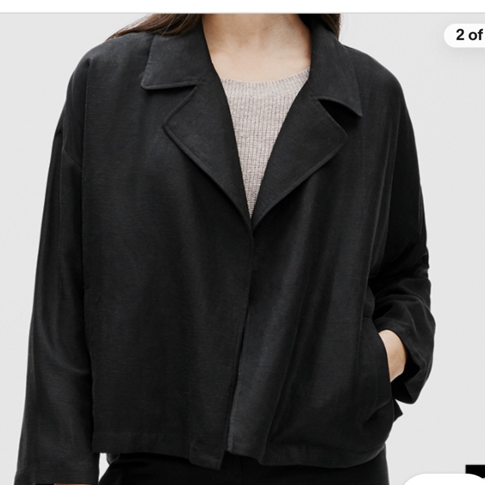 EILEEN FISHER WOMEN'S BLACK TENCEL & ORGANIC LINEN SLUB JACKET size M - Picture 2 of 7